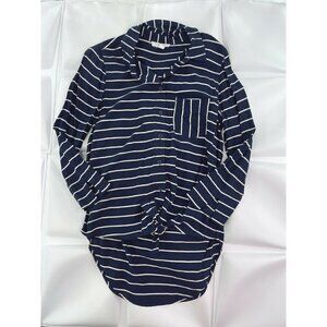 Beach Lunch Lounge Sz S Tie Knot Font Shirt Button Up Navy Striped Blouse Womens